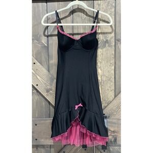 Victoria's Secret Sexy Little Things Lingerie Tulle Chemise Nightie Black Sz 36B